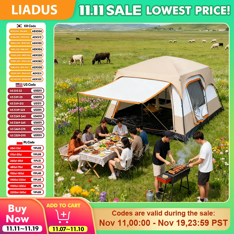 خيمة تخييم كبيرة مكونة من 5 إلى 8 أشخاص، خيمة ظهر مقاومة للماء، طبقة مزدوجة، خيمة سياحية للتنزه في الهواء الطلق #1