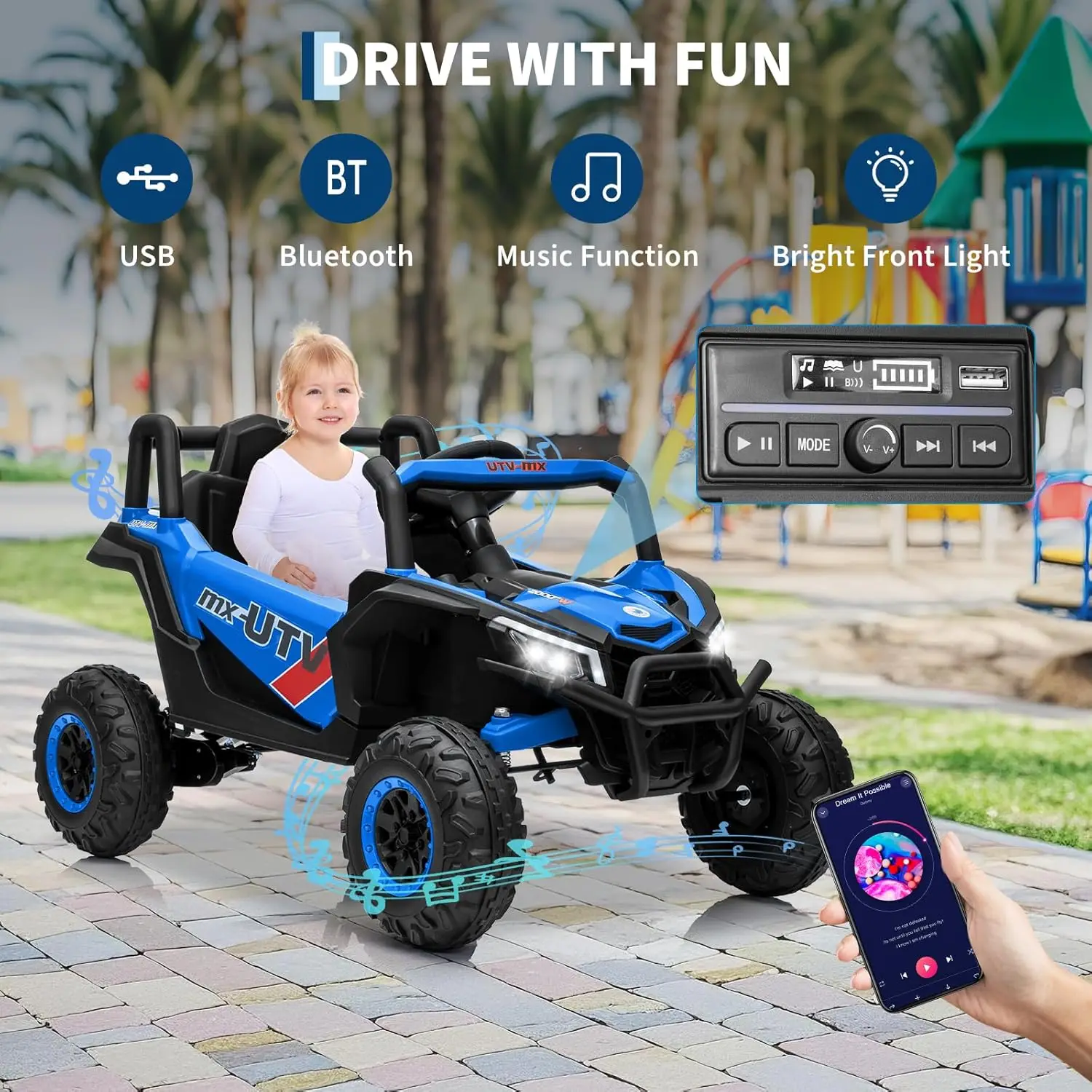 12V UTV Buggy Elektro-Aufsitzwagen für Kinder, 1-Sitzer-Aufsitzspielzeug mit elterner Fernbedienung, LED-Leuchten, Kinderauto für Jungen und Mädchen