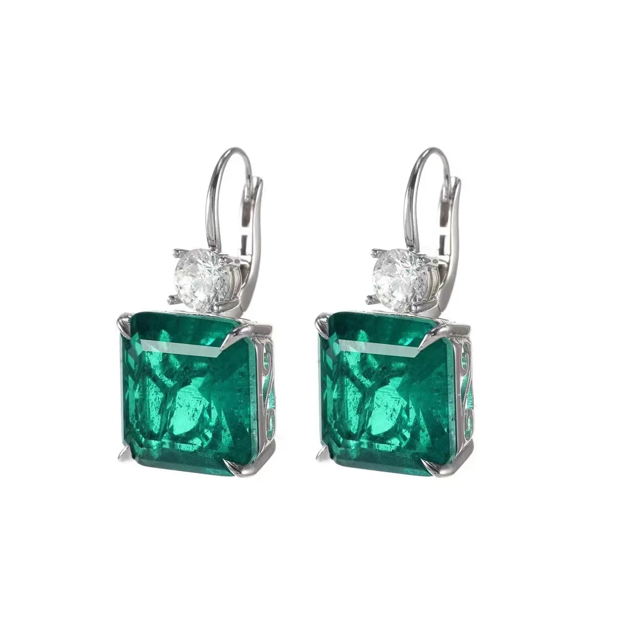 Luxury Vintage Jewelry Square Green Crystal Emerald Earrings for Women Fashion Short Style Drop Earring Valentines Day Gifts