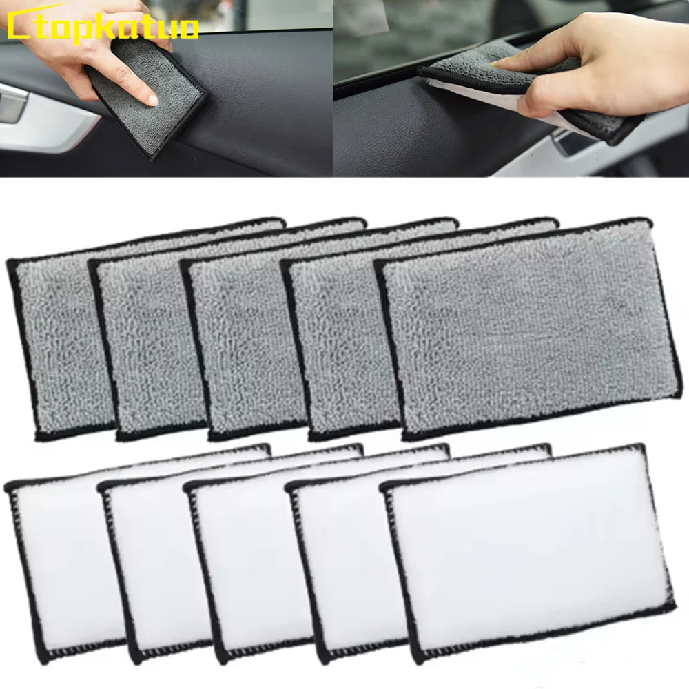 

10PCS Soft Car Cleaning Pad Double Microfibe Side Leather Scrubbing Sponge Home Car Interior Detailing Cleaning Pad No Scratch