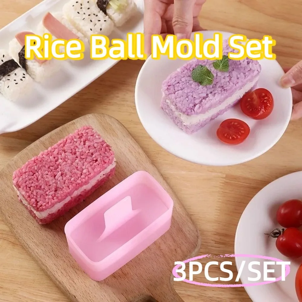 Juego de moldes de bolas de arroz coloridos con espátula de arroz, molde Onigiri de cocina japonesa DIY, desmoldado rápido de calidad alimentaria, 3 uds.