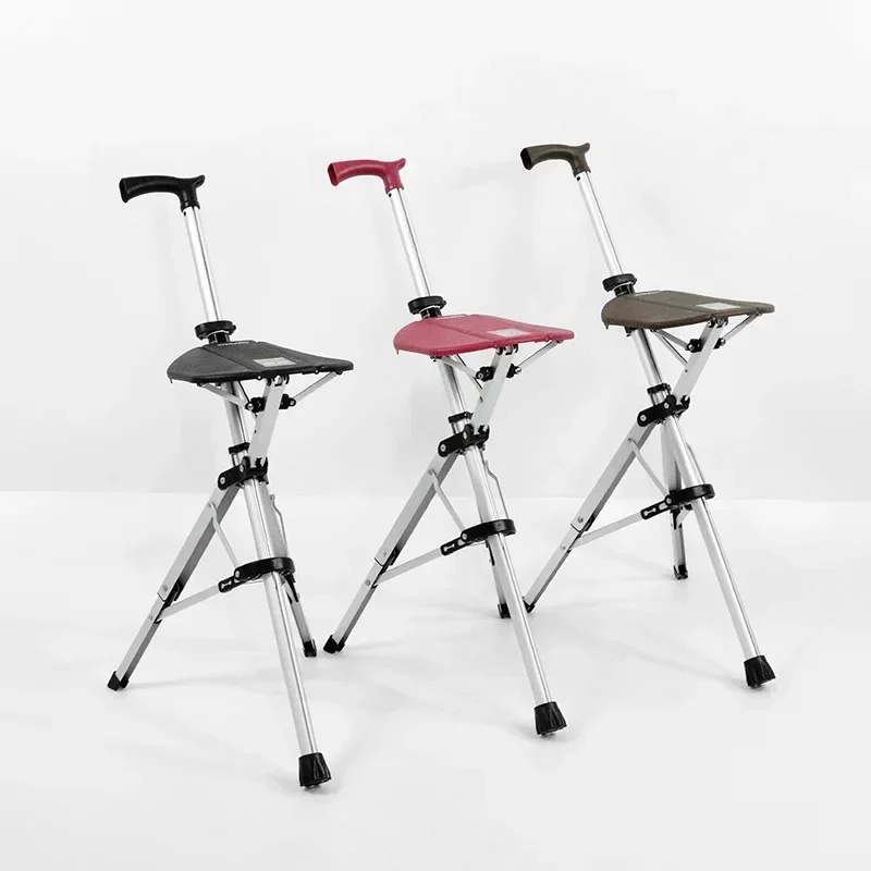 Taburete con muleta para personas mayores con tabla de asiento, bastón para caminar, silla, trípode multifuncional retráctil ligero ajustable