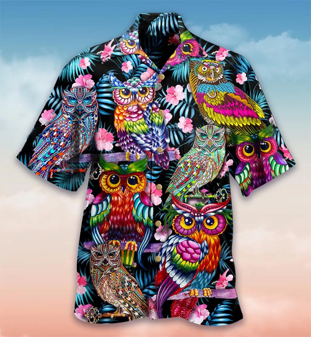 Dart Hawaiian Shirts Men Women Fashion Oversized Blouses Men\'s Vocation Lapel Beach Camisas Clothing Owl