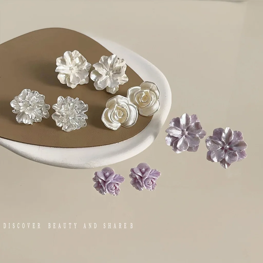 DIY accessories Mori super fairy gardenia flower stud earrings women's niche design sense rose earrings Korean fashion small fre