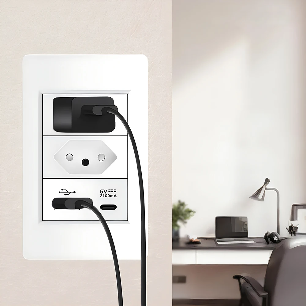 Shawader Brazil Plug Power Wall USB Socket Pressure Switch 20A Tomada Plastic Panel Position Jack Brazylijskie gniazdko Home Office