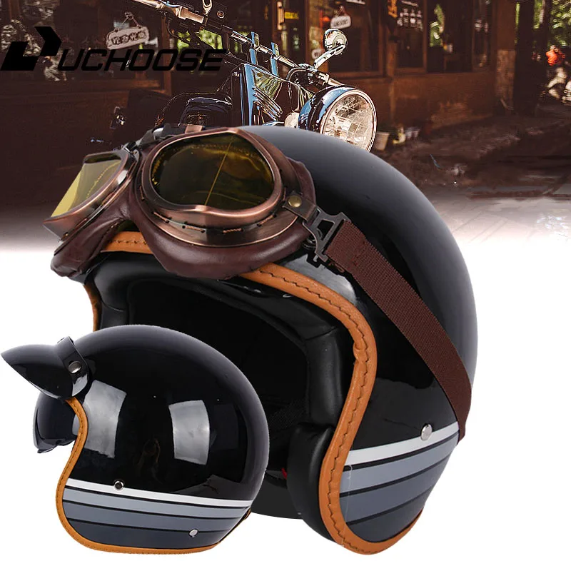 Uchoose Dot New  Motorcycle Helmet Chopper Retro Casco Vintage Open Face Old School Casque Moto Cacapete 3/4 motorcycle helmet