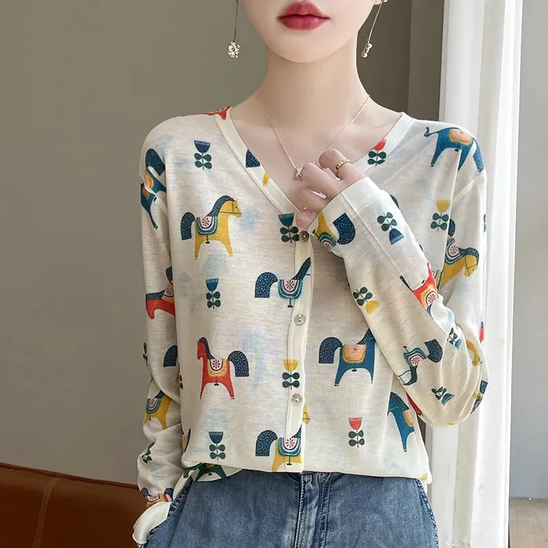 2024 Fashion Mulberry Silk Thin Jacket Women Spring Summer Autumn Casual Top base Shirt Sunscreen Clothing Knitted Cardigan