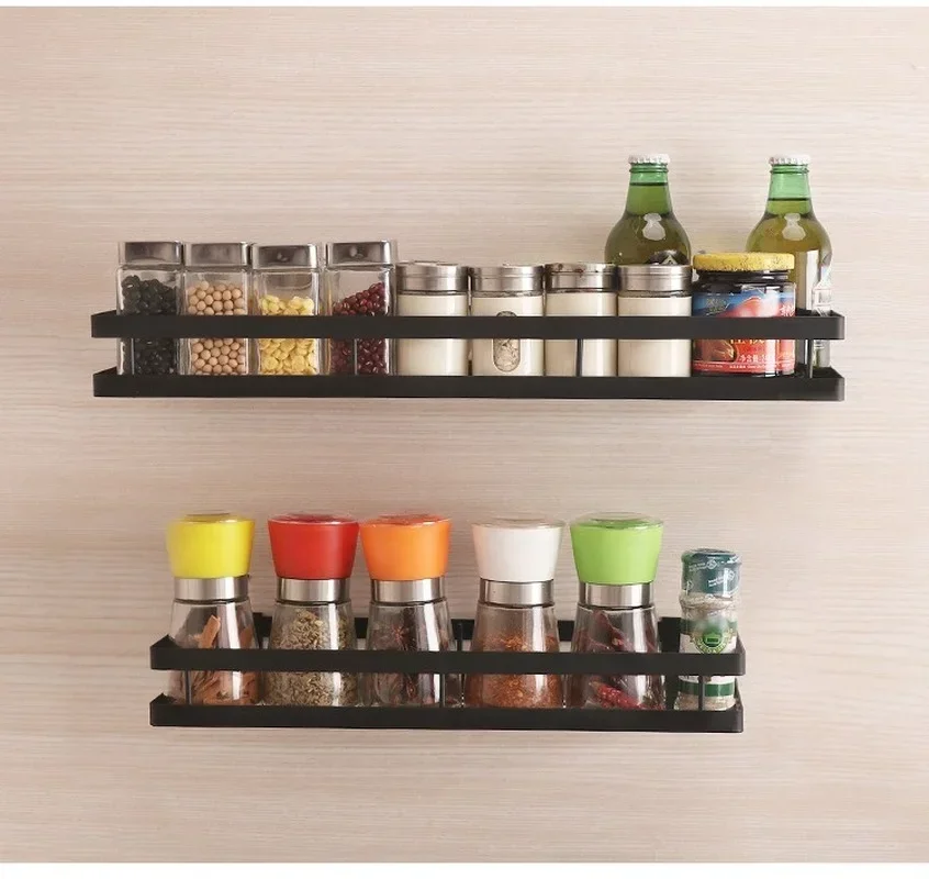 Kitchen Organizer Wall Mount Bracket Holder Wall Storage Shelf for Spice Jar Rack Cabinet Shelves Kitchen Gadgets Supplies