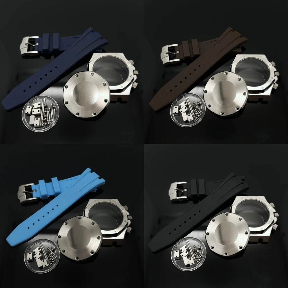 

Black Gold 41MM Rubber Steel Style Case Strap Watch Parts Buckle for Oak Case 31.8mm Dial VK63/64 Quartz Movement Pointer Kit