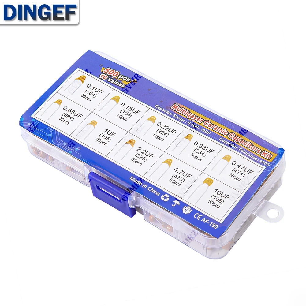 

10Values monolithic ceramic capacitor 0.1UF-10UF kit 0.33UF 0.47UF 0.68UF 1UF 2.2UF 4.7UF each 50PCS 0.15UF 0..22UF