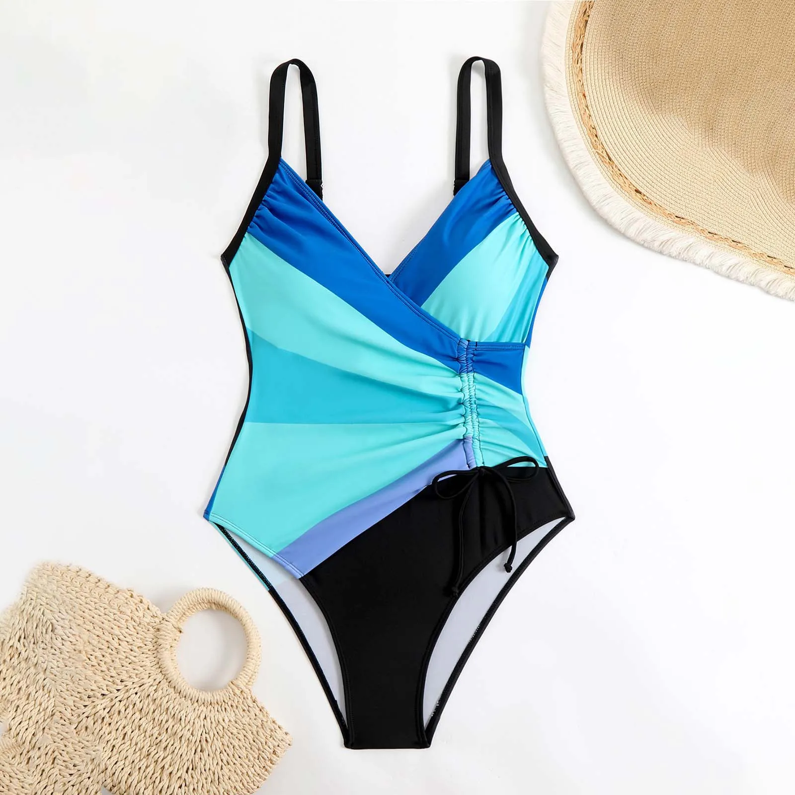 Costume da bagno intero stampato da donna che raccoglie bikini dimagrante sexy con scollo a V push up costume da bagno con controllo della pancia costume da bagno da spiaggia per piscina