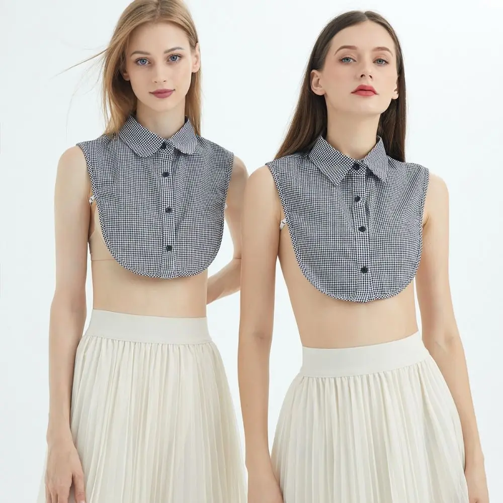 Retro Detachable Plaid Fake Collar Houndstooth Sharp Collar Adjustable Neckline Black Korean Style False Blouse Collar Women