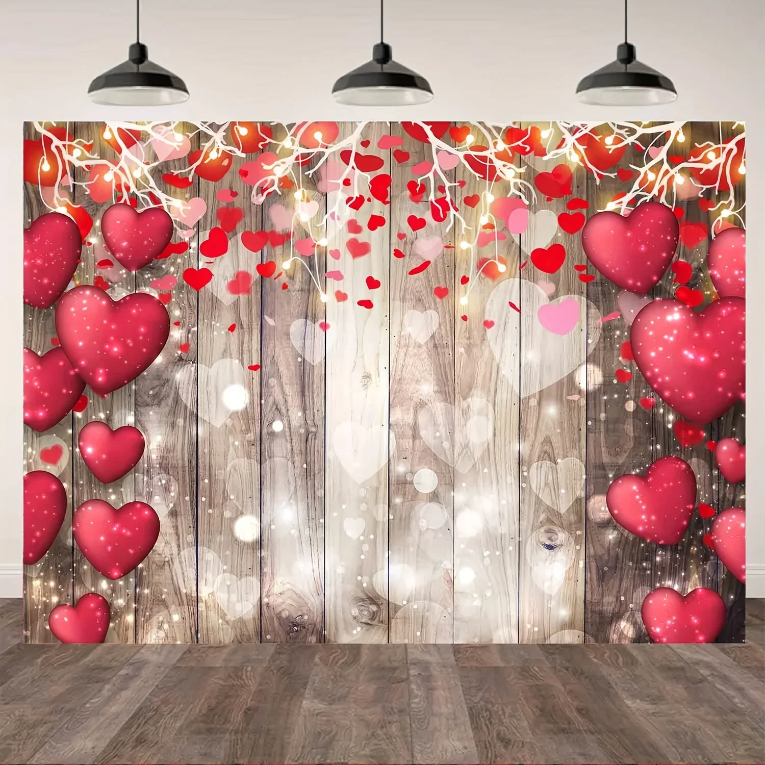 1.5 * 2.1M Valentine\'s Day Red Wood Background Cloth Birthday Party Wedding Ceremony Background Decoration Photography Prop