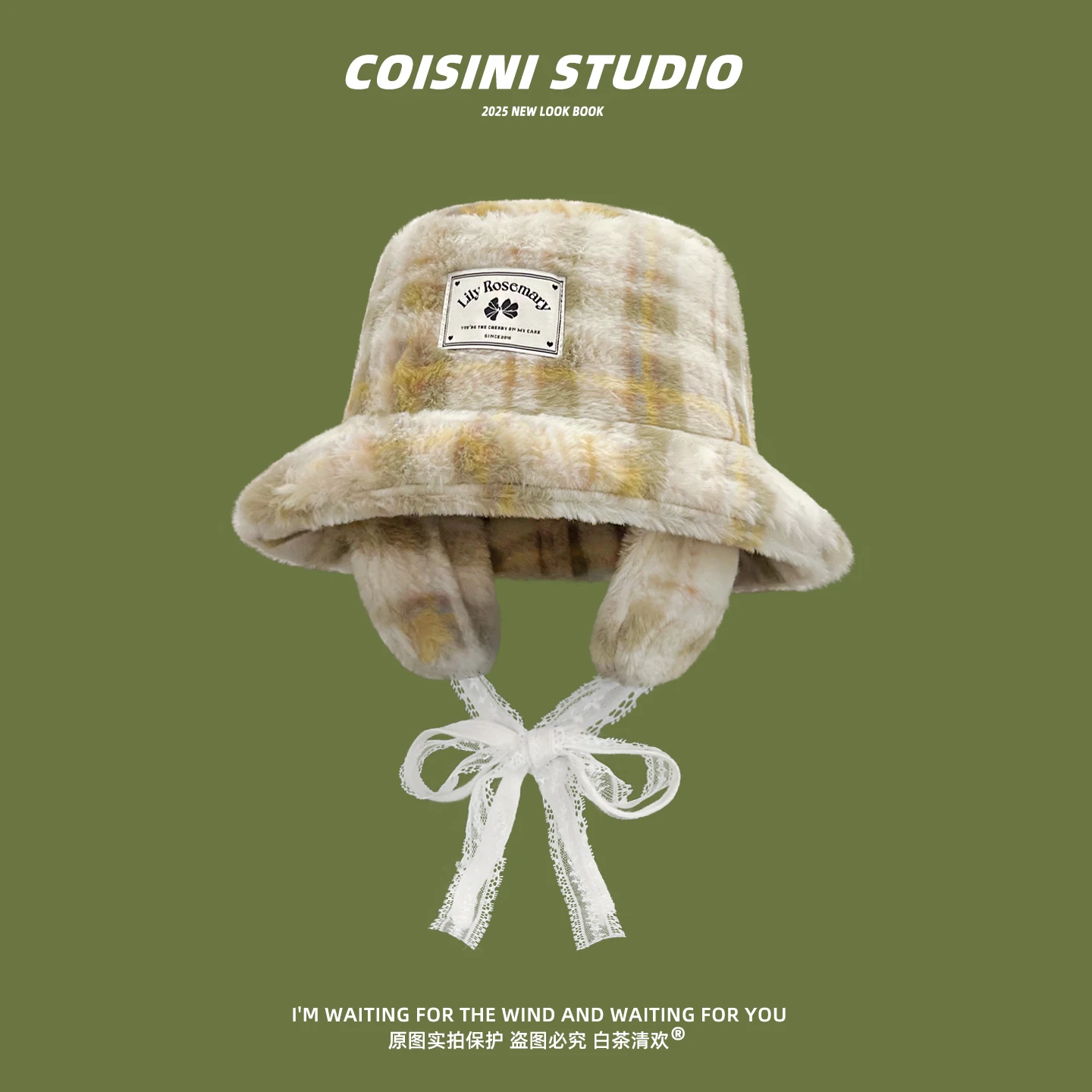 

Autumn and Winter New Plush Plaid Ear Protection Fisherman Hat for Women Warm Thickened Furry Bucket Hat Faux Fur Basin Hat