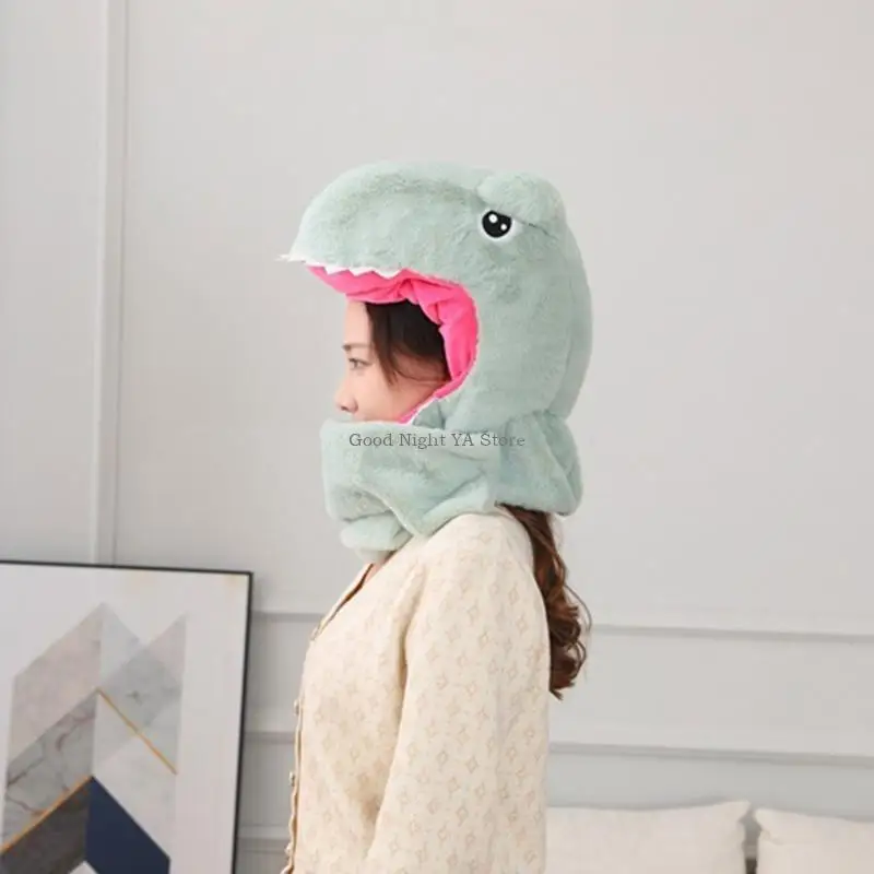 قبعة رأس جميلة وشاح رأس على شكل ديناصور كرتوني مناسب تمامًا للتزلج على الجليد