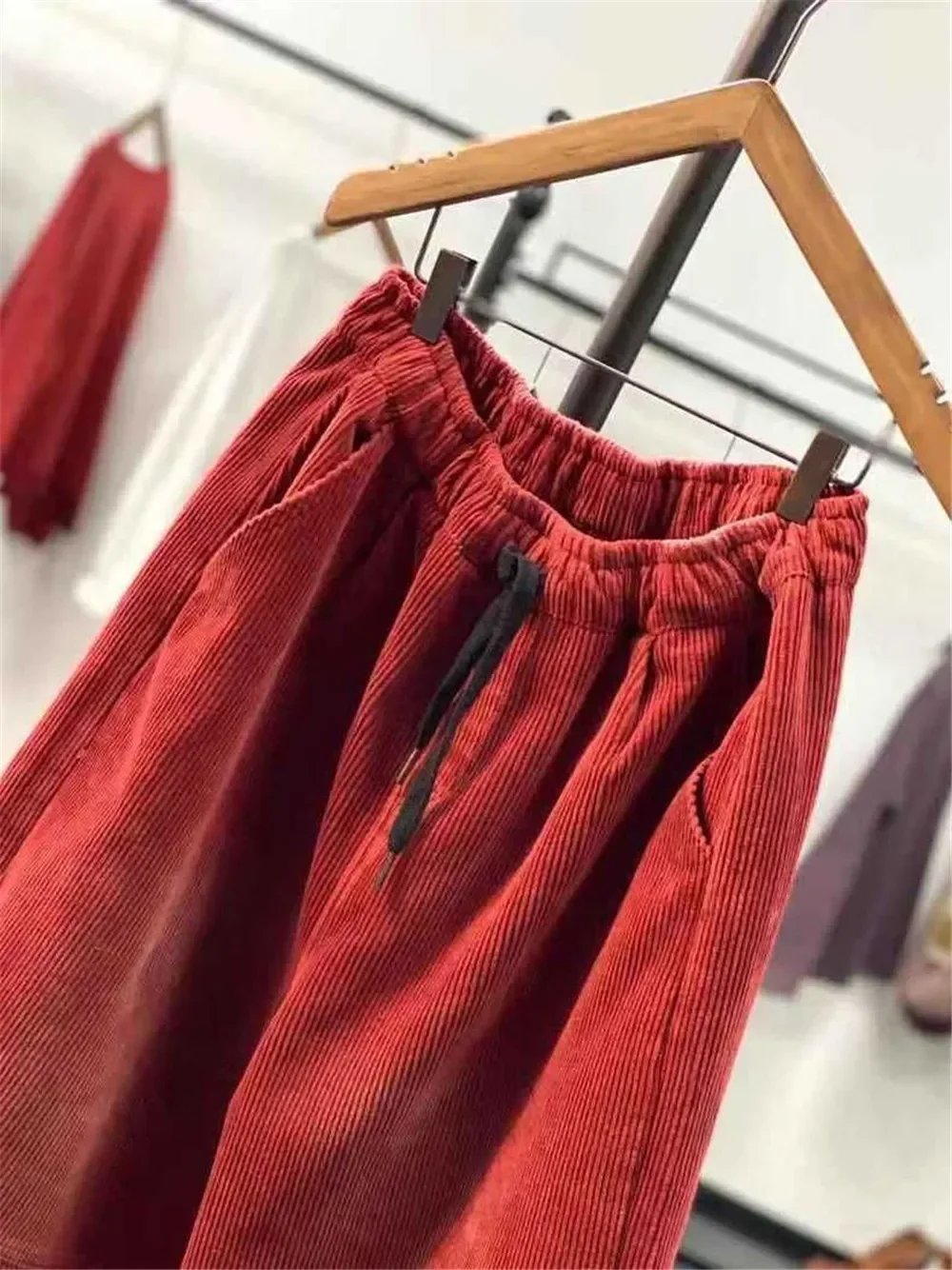 Otoño Invierno Casual pantalones Harem de pana mujeres de cintura alta Retro bombachos sueltos mujer de gran tamaño pantalones de mamá pantalones de chándal holgados