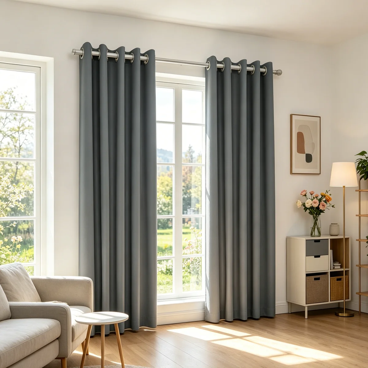 Dark Gray High Density Blackout Curtains, Eyelet Punch Hole Solid Window Drapes for Bedroom Living Room Modern Minimalist Decor