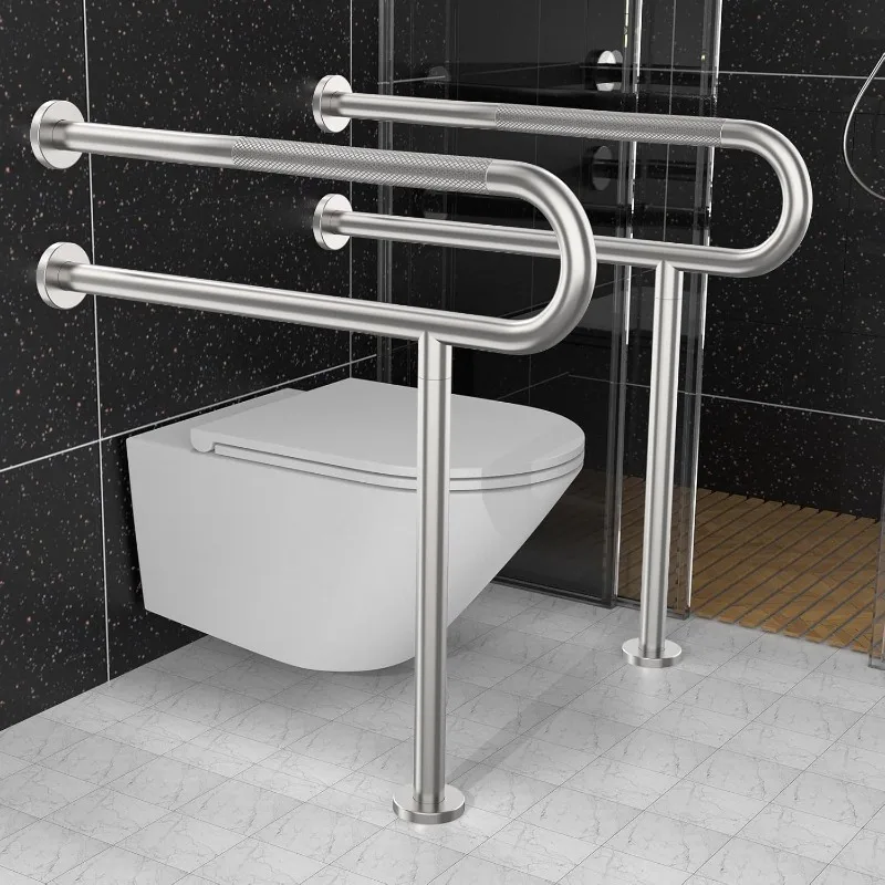 Toilet Support Rail ,  Anti-Slip Satin Brushed Nickel Handicap Grab Bar for Bathroom, Stainless Steel Knurled Safety handrails