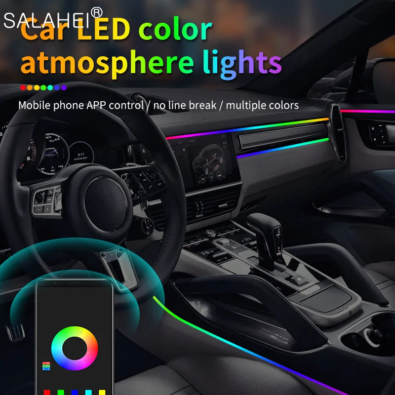 

Car LED Interior Atmosphere Lights Universal RGB Ambient Light Optic Fiber APP Music Control Auto Decorative Neon Lamp Easy inst