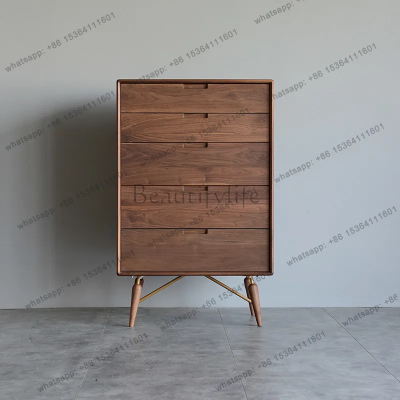 LSpolehome Nordic solid wood black walnut five-drawer sideboard minimalist modern entryway storage cabinet