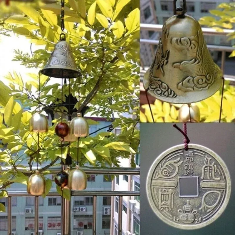 Nuevos campanas de viento Lucky Fengshui Dragon Bell - 6 campanas de aleación de cobre carillón de viento colgante para el jardín del hogar-bendición de buena suerte