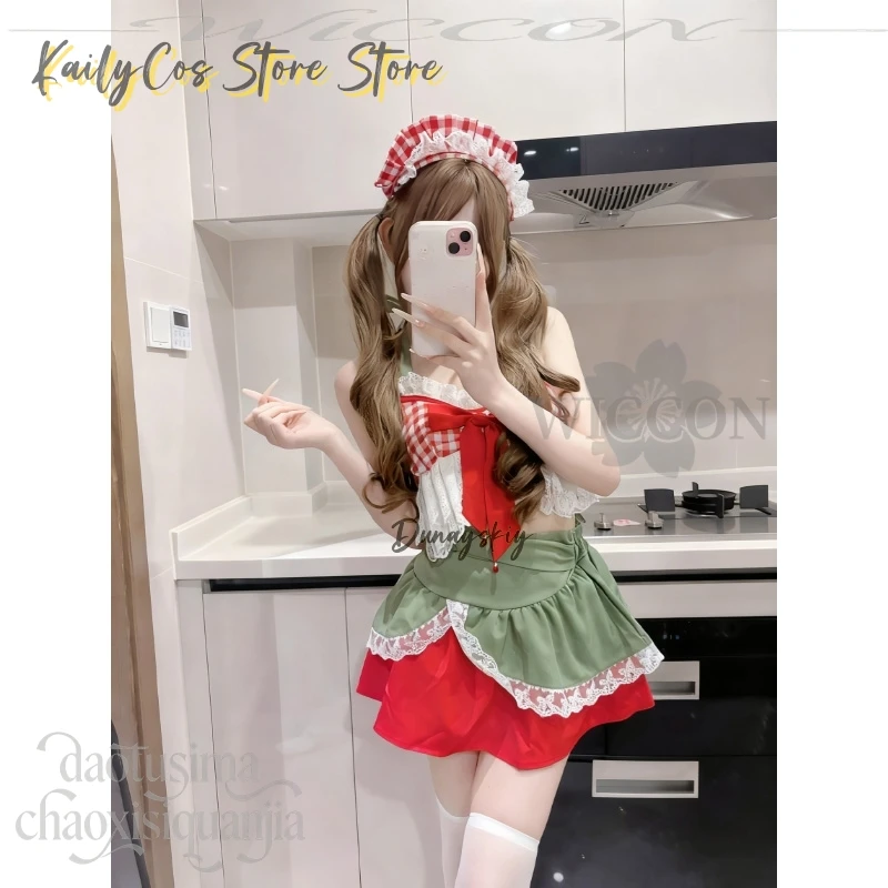 لطيف الفراولة مثير الرسن تنورة قصيرة قطعتين عيد الميلاد تأثيري حلي جيراي كي بنات حفلة لوليتا أنيمي التصميم الأصلي #2