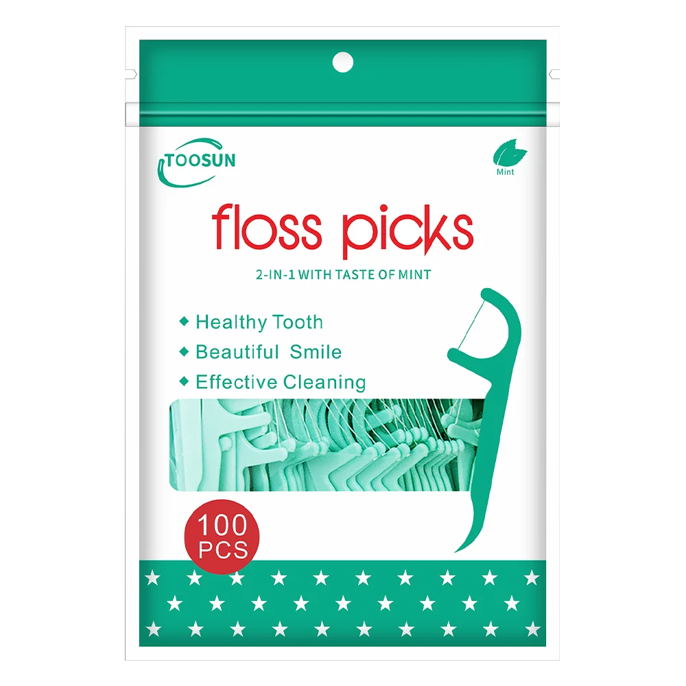 100pcs Mint Flavor Dental Floss Sticks Minty Toothpicks With Thread Dental Flosser Picks Clean Between Teeth Oral Hygiene Care