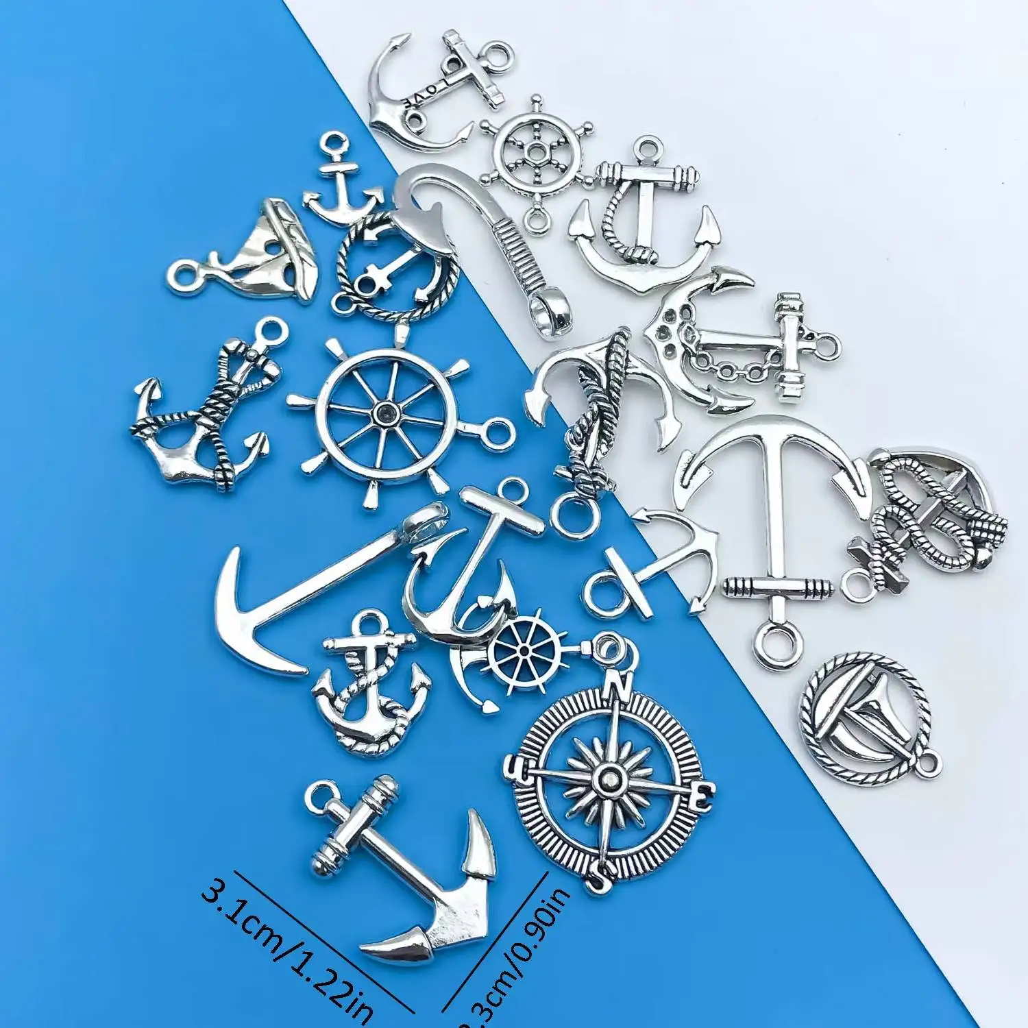 Mix 20 sztuk/paczka stop cynkowy antyczny srebrzysty statek kotwica w kształcie Charms wisiorki dla DIY naszyjnik bransoletka kolczyki biżuteria Handmade — zdjęcie 6