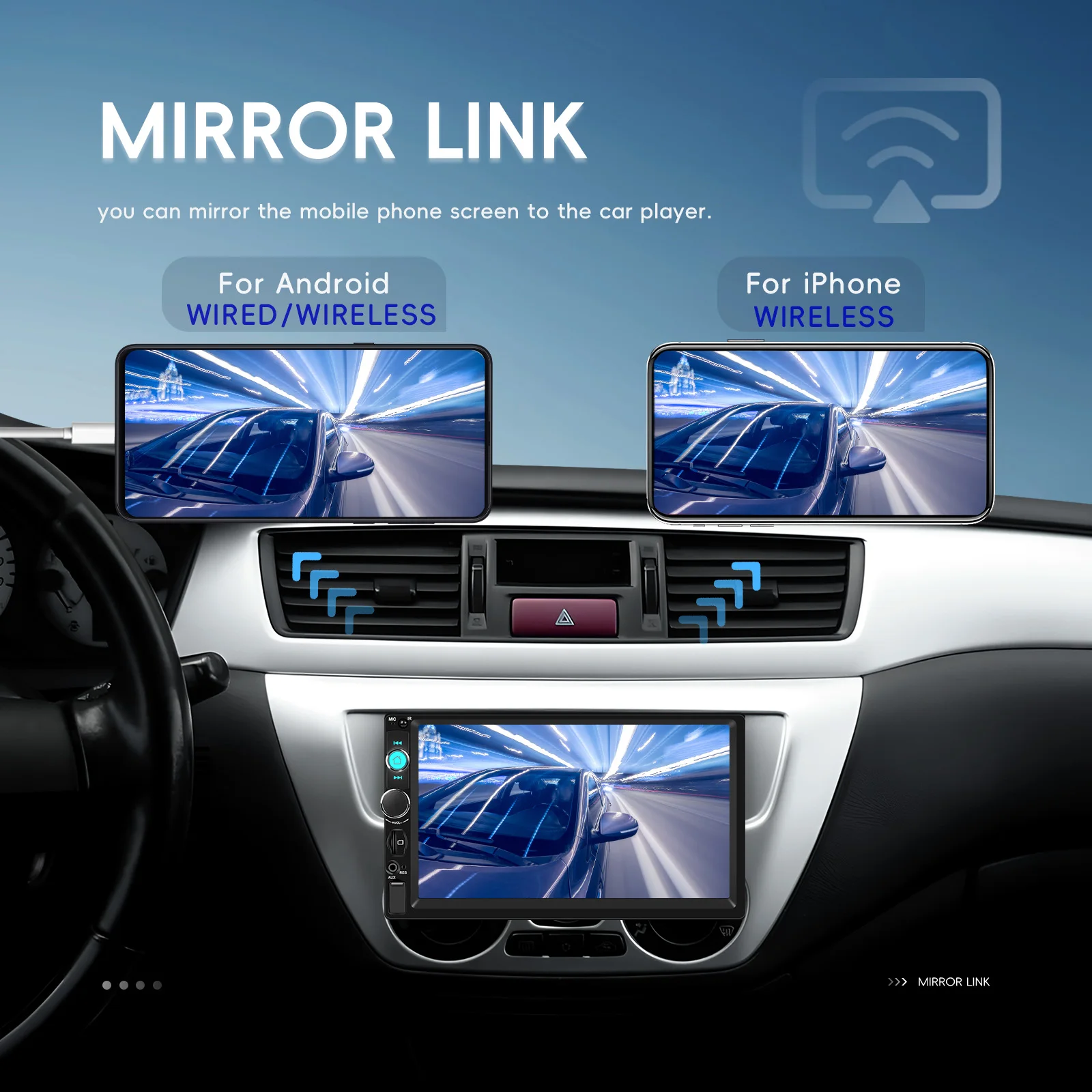 Hikity 1 Din CarPlay صوت السيارة أندرويد السيارات اللاسلكية مرآة ربط العالمي سيارة MP5 مشغل وسائط متعددة USB بلوتوث راديو FM EQ #4