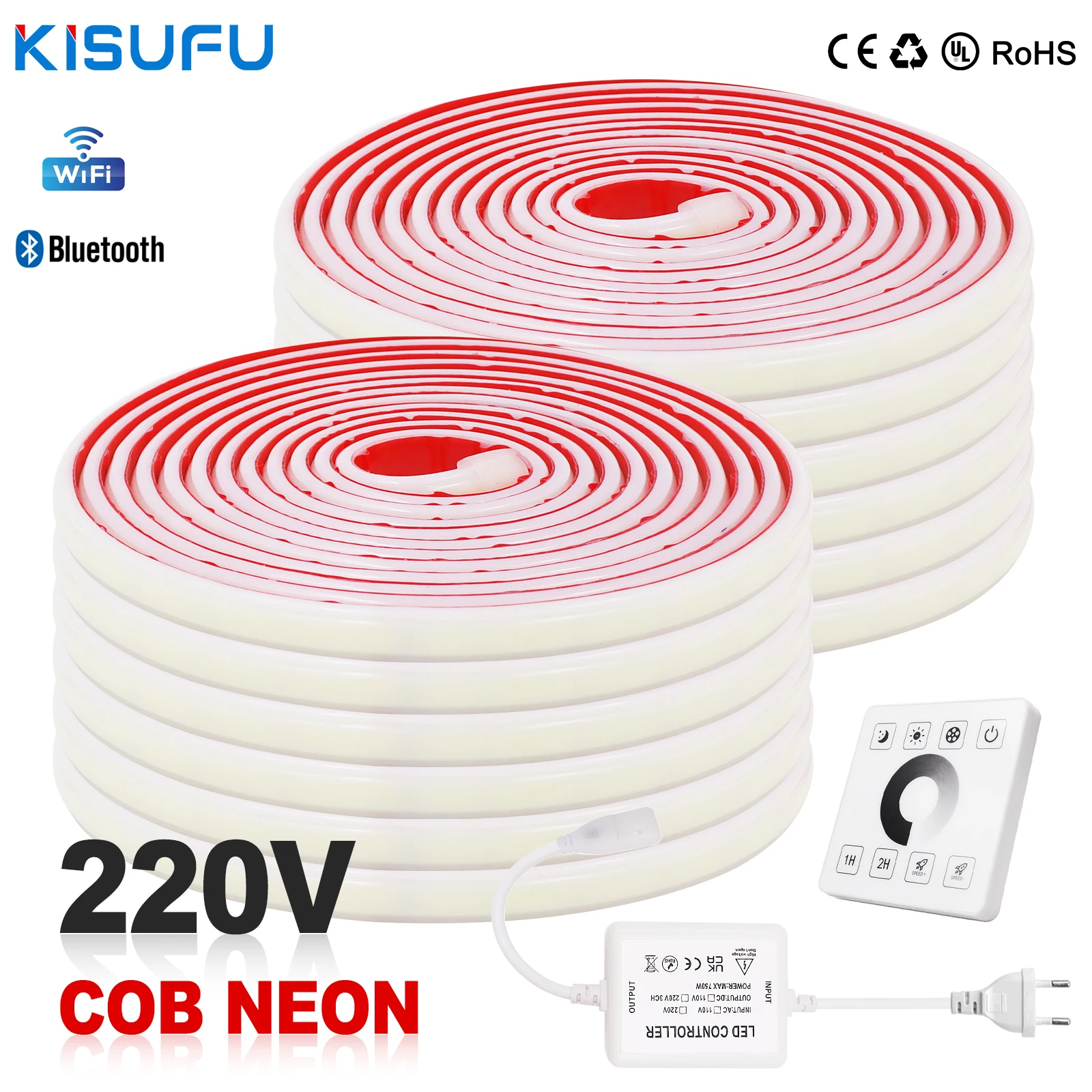COB светодиодная лента с регулируемой яркостью 220 В, настенный сенсорный Wi-Fi, Bluetooth, с 23-клавишным пультом дистанционного управления, 240