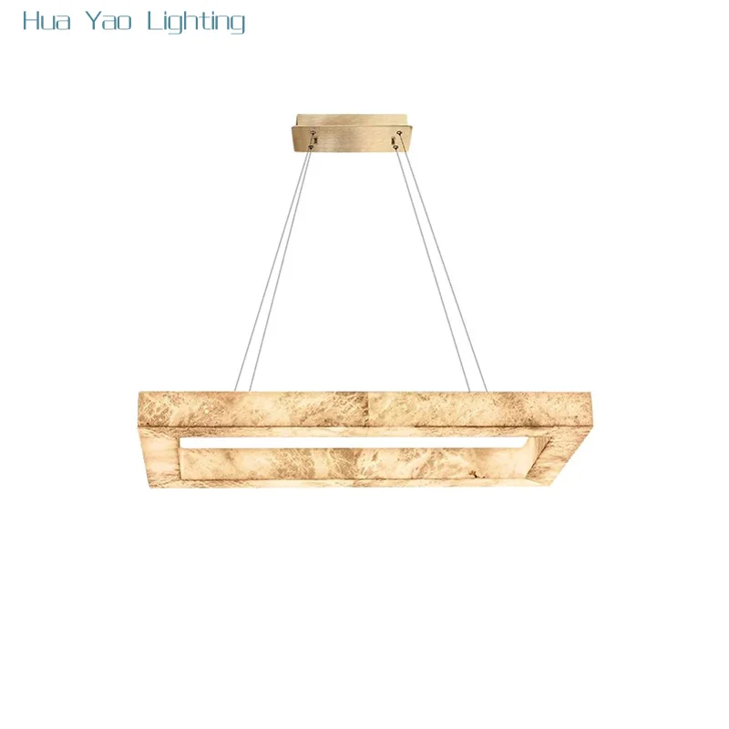 2026 Marble Series Rectangular LED Chandelier Pendant Light Suspension Luminaire Lampen Alabaster Hanging Light For Dinning Room