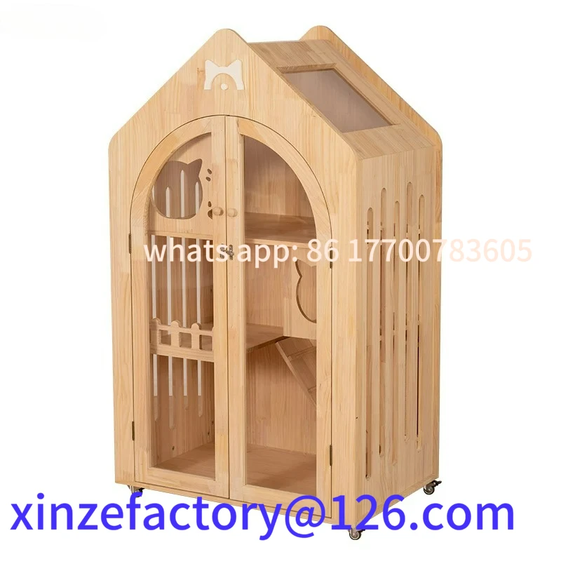 

Customizable cat villa solid wood cage oversized household indoor pet room