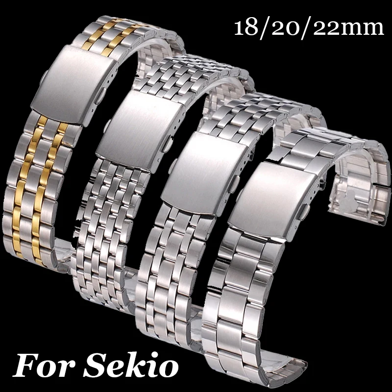 Stainless Steel Strap Metal Watch Band 18/20/22mm for Seiko for Omega Folding Buckle Universal Smartwatch Bracelet Replacement