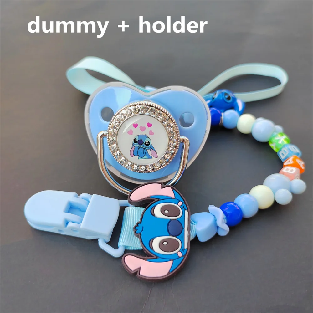 Newborn Pacifier Beads Clip Chain Bling Silicone Baby Pacifier Holder Baby Pacifier Nipples Fake Baby Shower Gift Stitch 0-24M