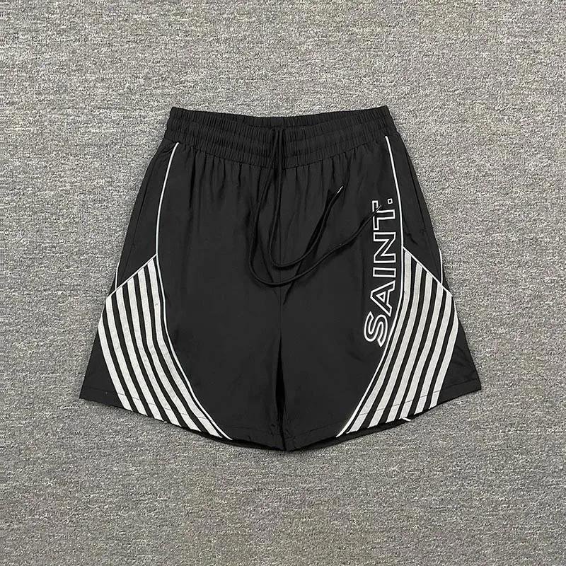 New SAINT Men's and Women's Casual Shorts Drawstring Letter Printed Shorts Sports Beach Shorts