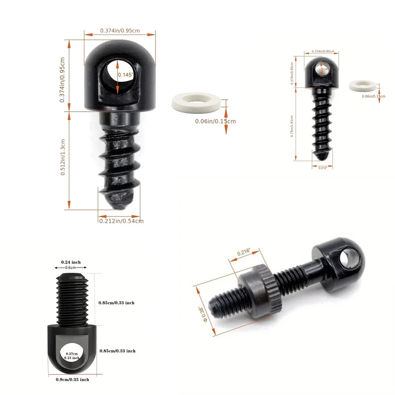 6pcs Sling Swivel Studs Screw Mounting Kits with 2pcs 1inch Sling Swivels and  4 Different Sizes of 1/2