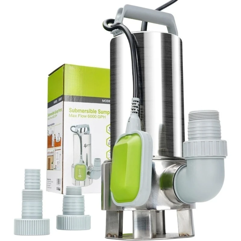 

Submersible Sump Pump 1.5HP 6000GPH Stainless Steel 304 High Flow Automatic Float Switch Drain for Pool Basement Sewage