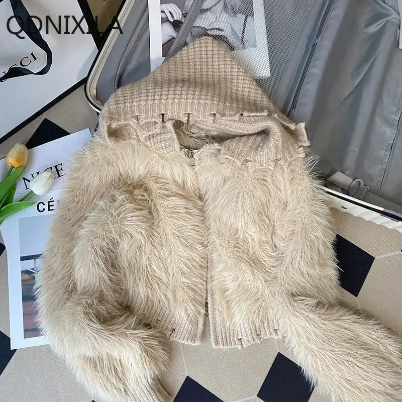 High Imitation Mink Fleece，sweater，hooded Knitted Cardigan，autumn Winter 2024 New Outerwears，faux Fur Coat Women，Fur Jacket