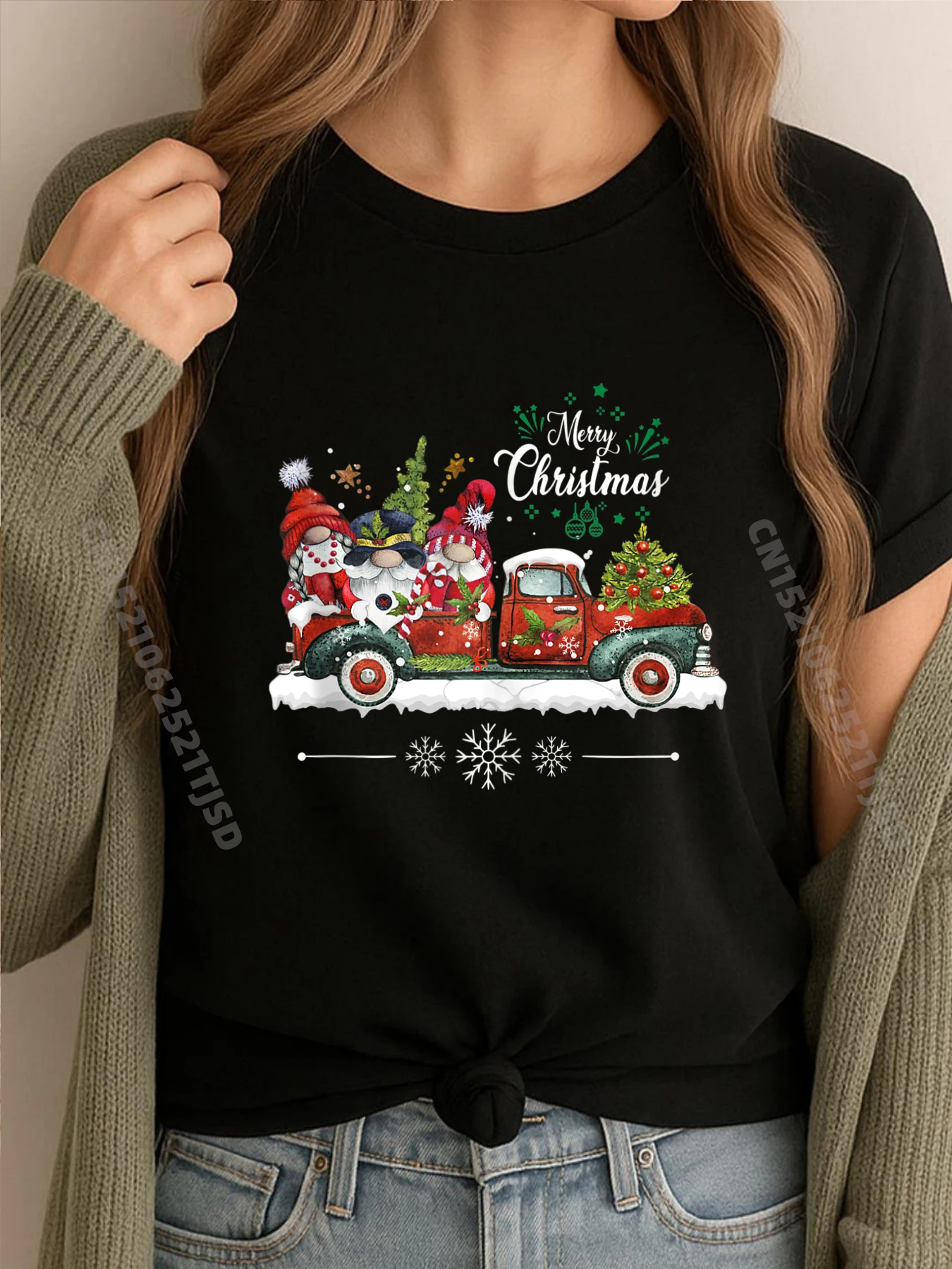 

Винтажная футболка с красной грузовиком и рождественской елкой, женская футболка, женская футболка с большой и высокой графикой