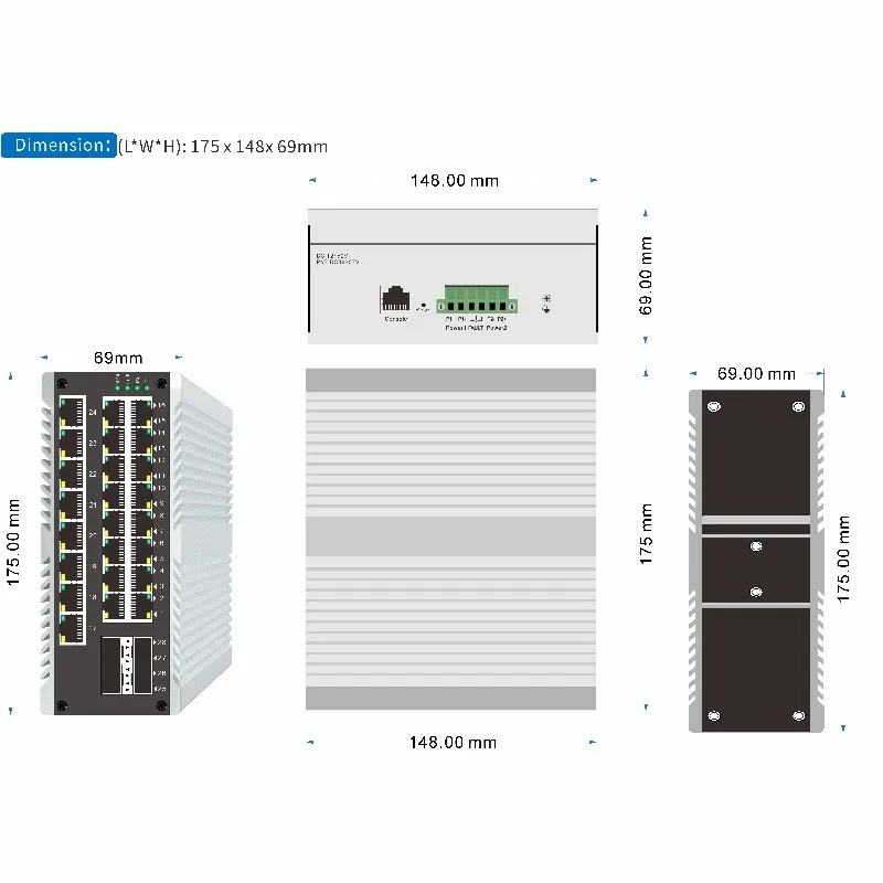 24-port PoE Industrial  L2 Managed Switch 4-port SFP  IP40 protection Level High-temperature Resistant Dual Power Supply