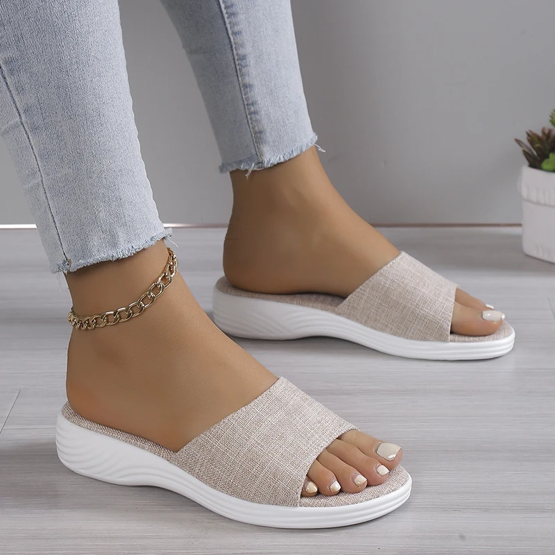 DOGHC-Zapatillas De Tela Antideslizantes Para Mujer, Zapatos De Tacón Con Plataforma Suave, Chanclas Informales De Uso Diario