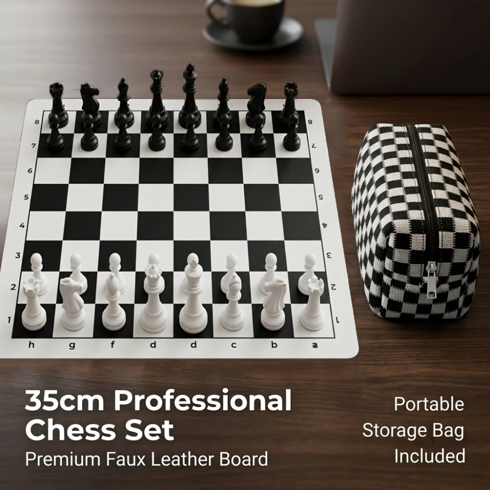 Jeu d'échecs pliable de 35 cm/13,78 po avec sac de rangement, comprenant 32 pièces d'échecs, un échiquier et un sac de rangement