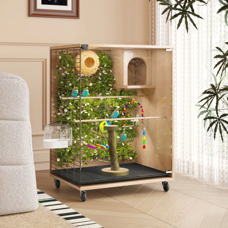 

Parrot Bird Cage Large Bird Villa Solid Wood Large Bird Nest Large Space Villa Glass Transparent Breeding Cage Wholesale