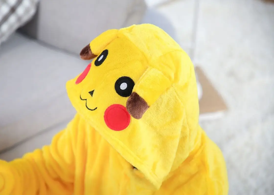 New Anime Pikachu Plush Flannel Pajamas Cartoon Pokemon Costume Suit Long Sleeved Winter Soft Warm Home Clothes Children Gifts