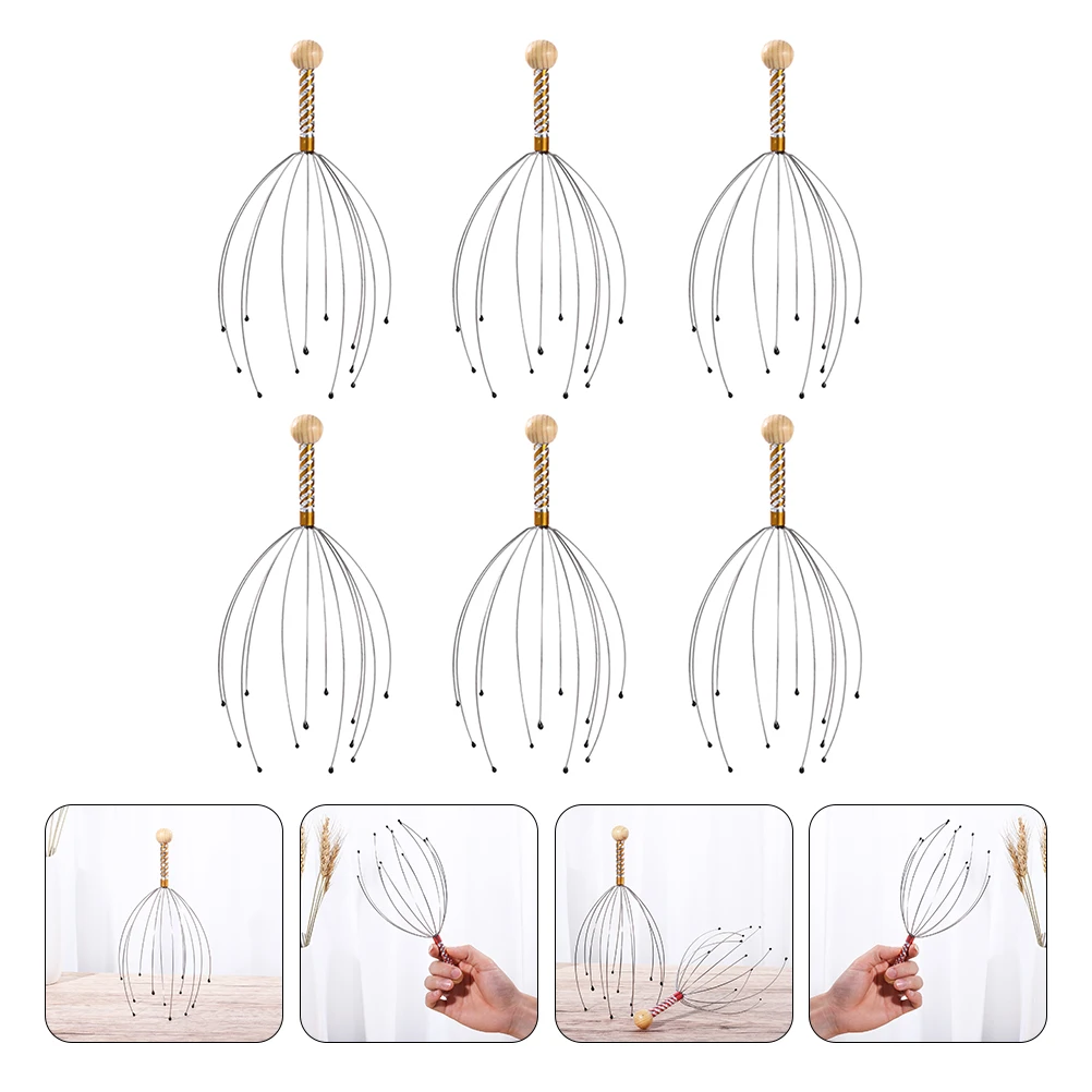 

6pcs Head Octopus Scalp Massaging Tool Lightweight Steel Core Ergonomic Scalp Massaging Tool Handle Full Body Relaxation