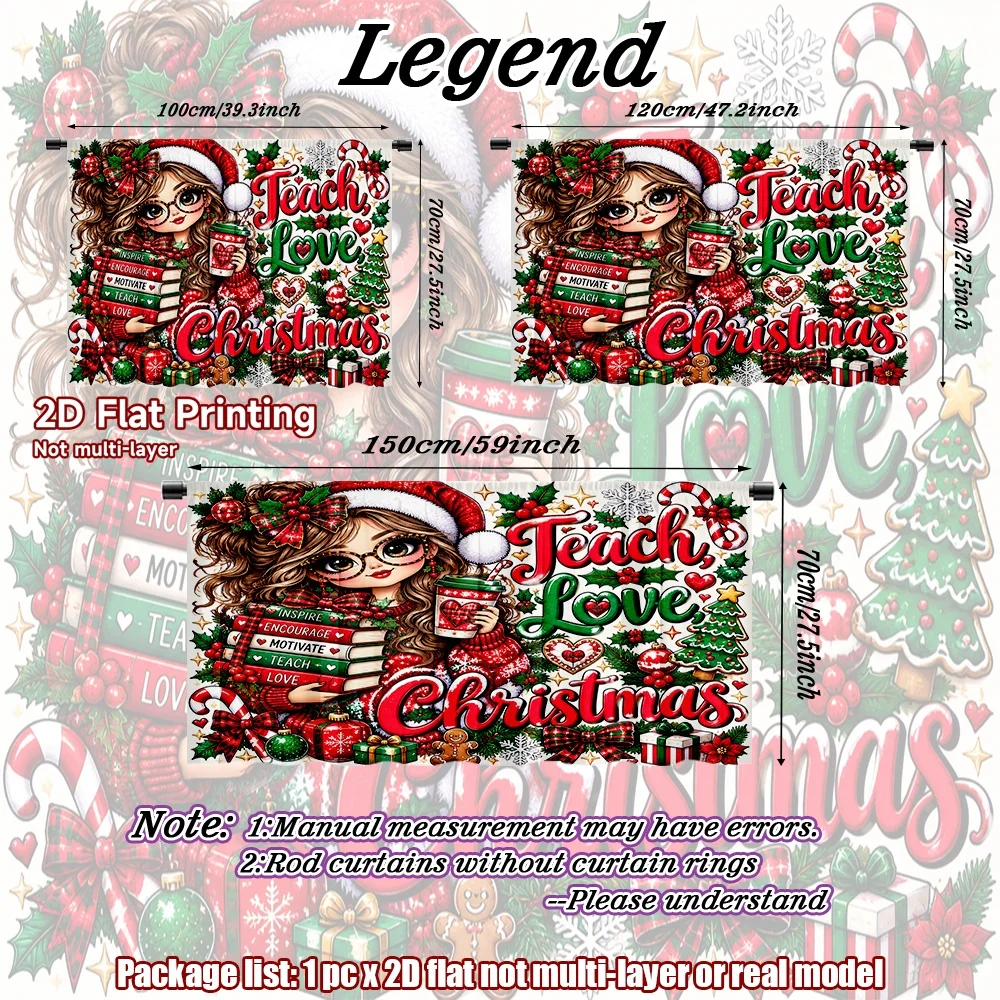 2D flat 1pc Home short curtains Christmas Teacher Festivities Digital printing The rod-mount design makes installation