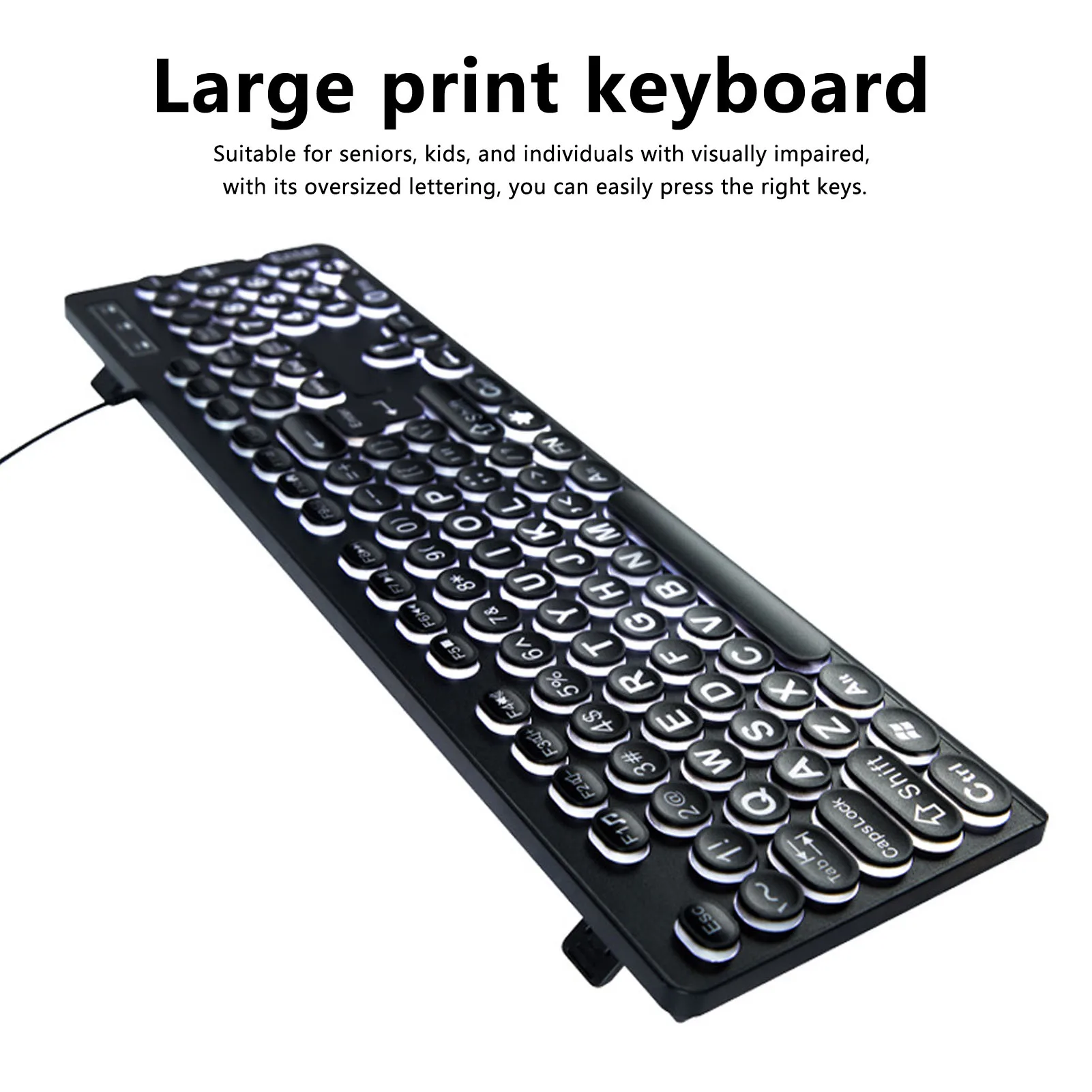 104 Key Keyboard 104 Key Wired Keyboard Backlit Large Print Keyboard Business Standard Keyboard for Elderly Visually Impaired