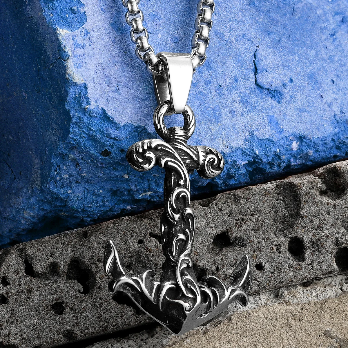 Sea Wave Anchor Stainless Steel Carving Jewelry Men Necklace With Pendant For Male Women Punk HipHop Accessories Gifts Wholesale