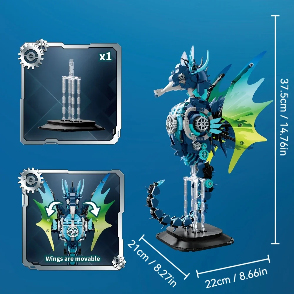 새로운 MOC 기계식 해양 동물 블록 세트 해마 모델 키트 DIY 조립 블록 생일 할로윈 크리스마스 선물