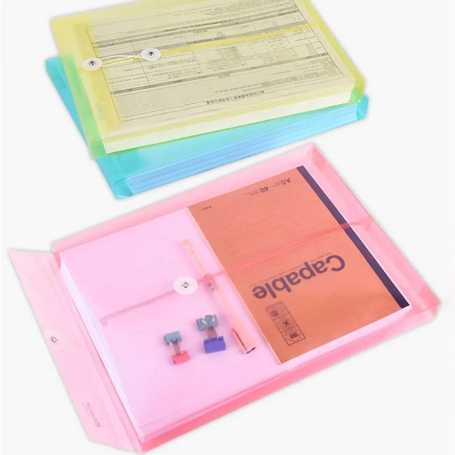 ซองพลาสติกใสแบบมีเชือกผูกปิด 1 ช่อง ขนาด Letter 5 ซองต่อแพ็ค คละสี